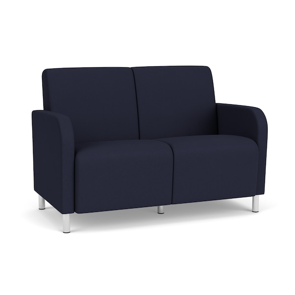 Lesro Siena Lounge Reception 2 Seat Tandem Seating No Center Arm, Brushed Steel, OH Navy Upholstery SN2101 - main